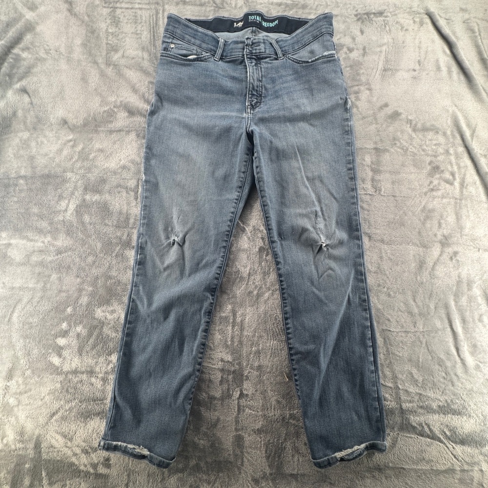 Lee Total Freedom Straight Leg Jeans Blue Faded Distressed Raw Hem‎ Mens 31x26